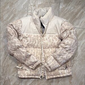 The North Face Cream Leopard Print Puffer Jacket